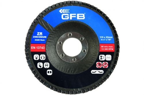 GFB ZİRKON.FLAP DİSK ZIMPARA 115x80 KUM-MAVİ. (1 KUTU=10 ADET)